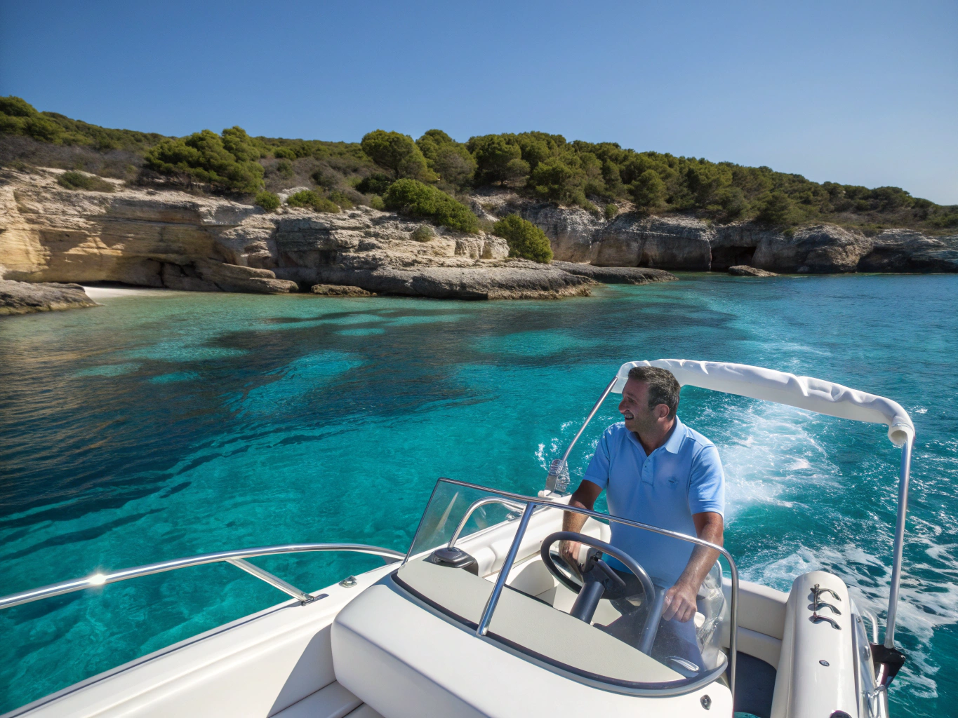 Boat tour sailing towards Karaburun peninsula near Vlore