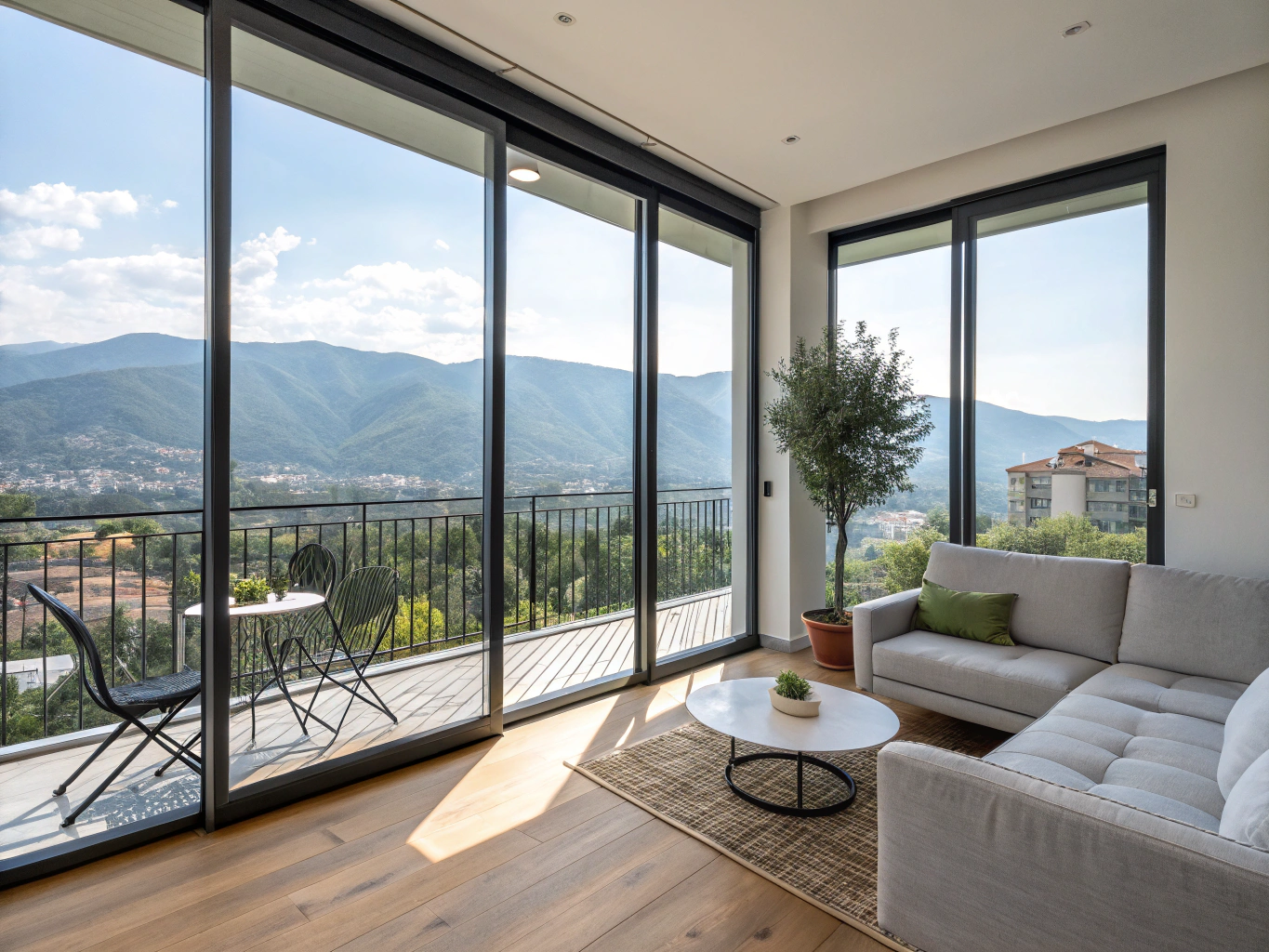 Sunlit modern suite overlooking Vlore harbor and marina waters