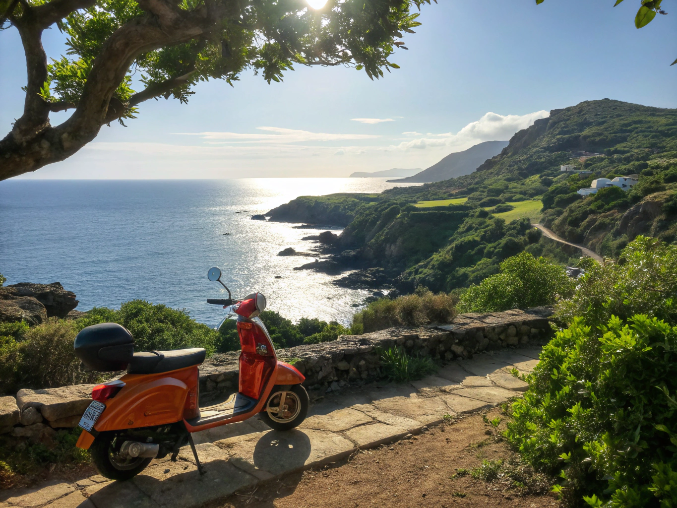 Modern scooter rental parked on scenic Vlore coastline road